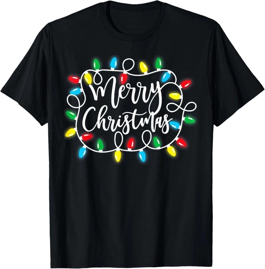 Merry Christmas Lights Xmas Family Matching Pajama Men Women T- Shirt