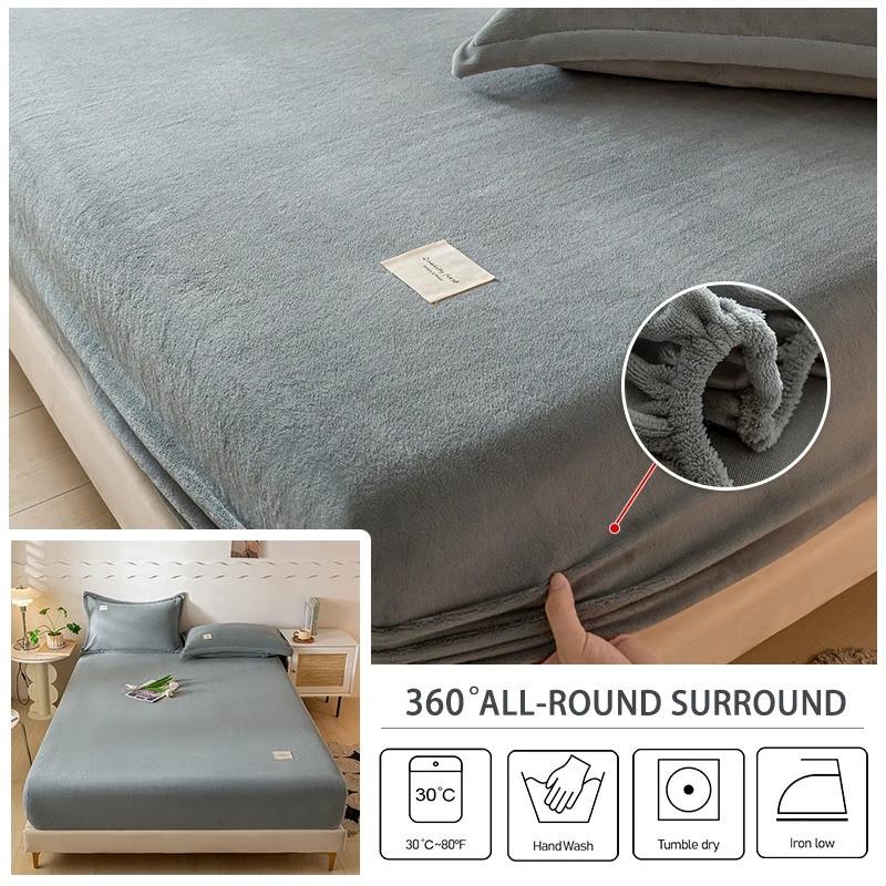 High-quality Soft Velvet Fitted Sheet with Elastic Bands Non Slip Adjustable Mattress Covers for Single Double King Queen Bed 160x200cm