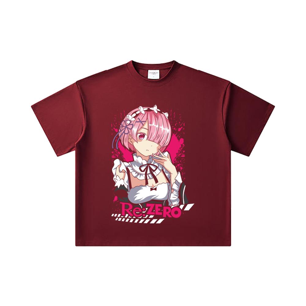 260 GSM Double Yarn 32 Count 100% Cotton ReZero V3 Ram Print Unisex Heavy Cotton T Shirt