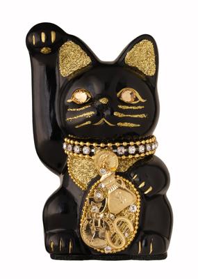 Lucky Cat Millionaire Cat Right Paw Raised Ceramic Lucky Cat Auspicious Feng Shui Ornament (S-SIZE Black) / _ Maneki-neko (ml_S Black)