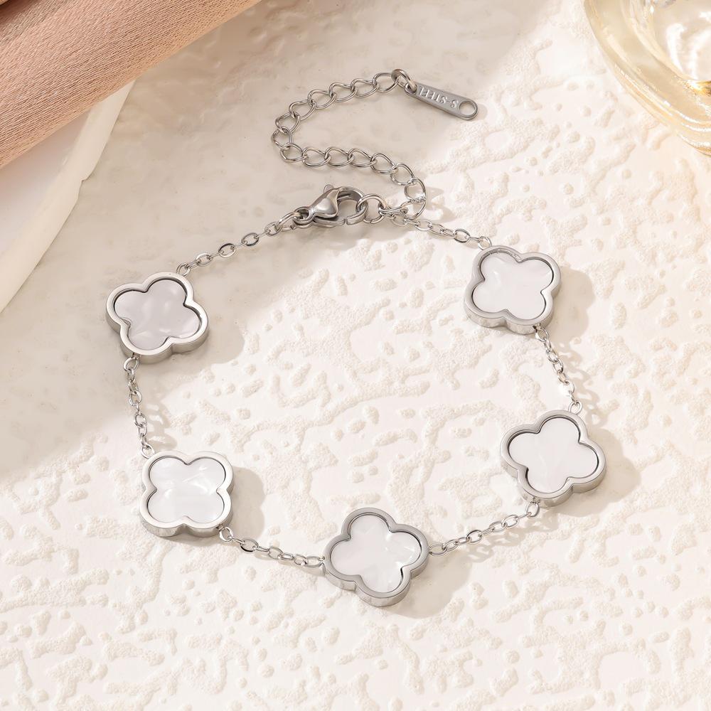 Cross-Platform Fashion Titanium Steel Four-Leaf Clover Bracelet - 13mm, Single/Double-Sided, In Stock