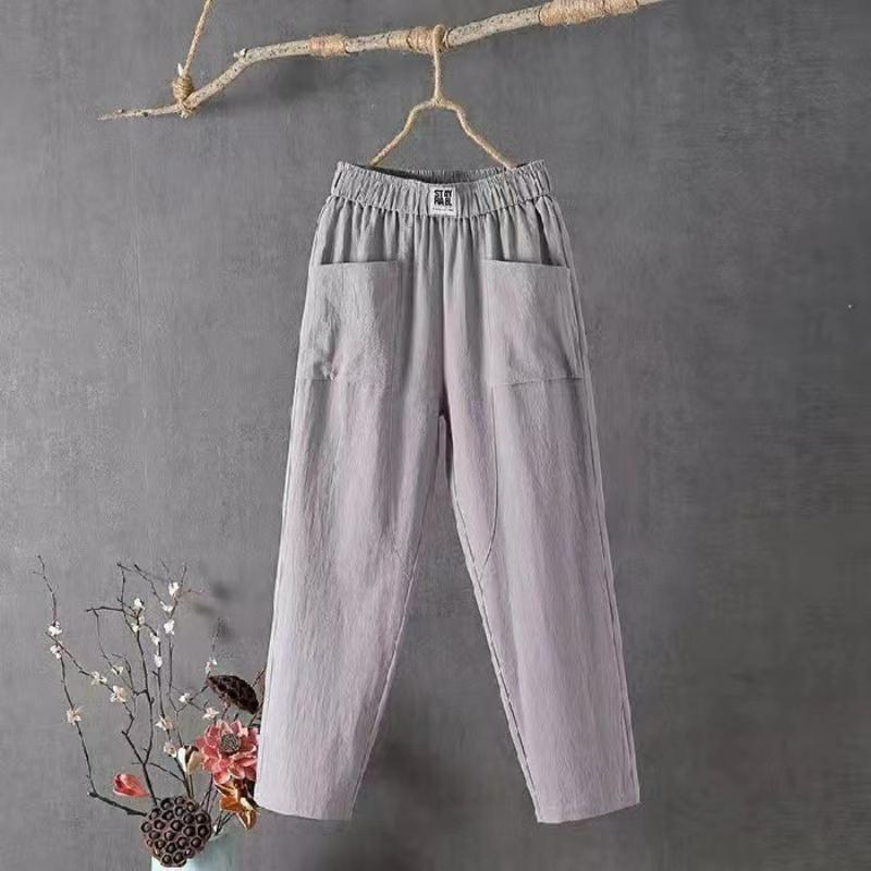 Baumwoll-Leinen Freizeitanzughose Damen Sommer Locker und Dünn Gerade geschnittene Hose Neunpunkt Haremshose Farbe Ist Dünn und Trendig