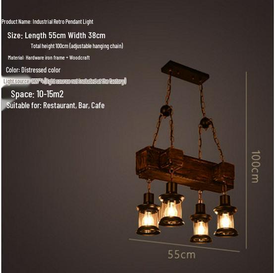 Vintage Industrial Wood Chandelier for Restaurants & Cafes