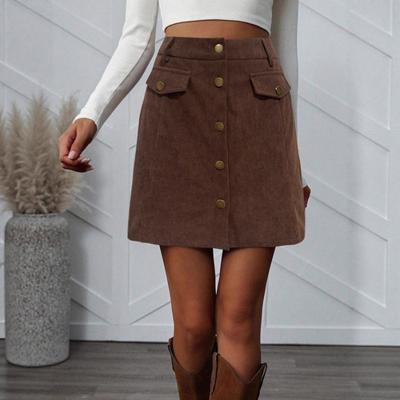 Women's Corduroy Skirt Hollow Solid Color High Waist Skirt Fashionable and Versatile Straight Skirt for All Seasons