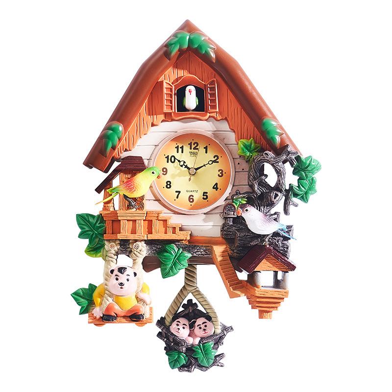 Decorative Cuckoo Wall Clock Hourly Time Living Room Clock Voice-controlled Children's Clock European-style Cuckoo Clock