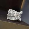 925 Sterling Silver Cross Rings Full Bling Iced Out Cubic Zirconia Gorgeous Wedding Band Accessories for Women Party Jewelry