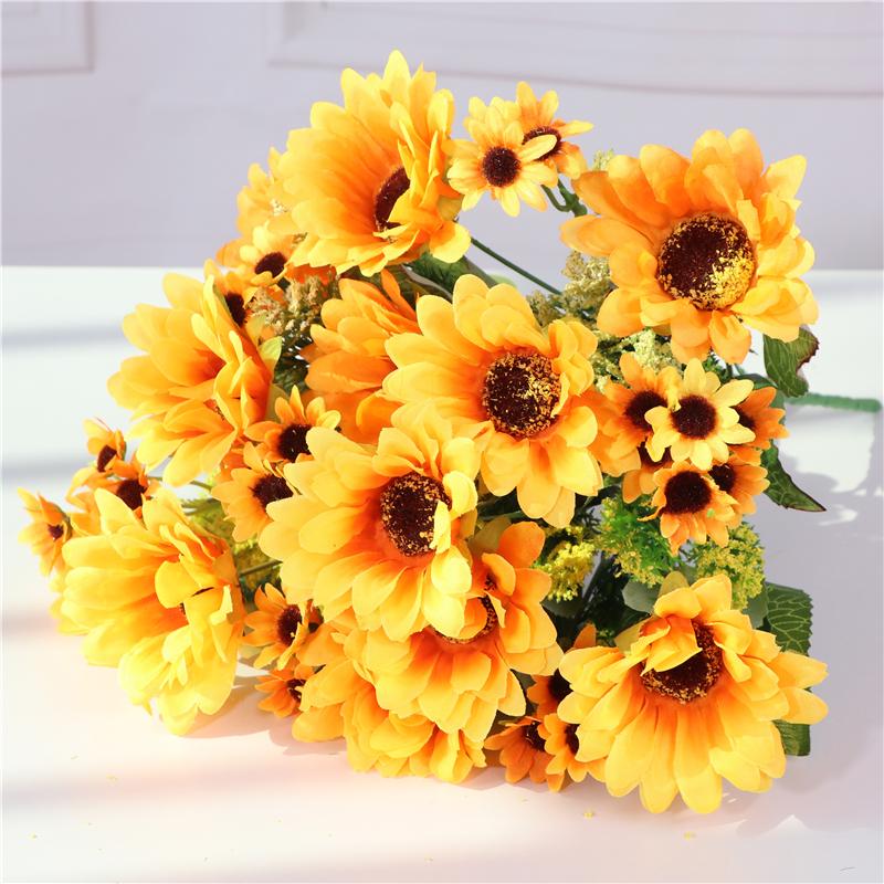 7 Forks Artificial Sunflower Bouquet Silk Sunflower Bunch Flowers Bulk for Home Wedding Decorations