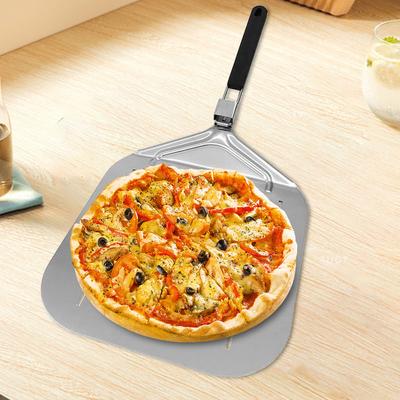 Stainless Steel Rectangular Pizza Shovel with Foldable Handle Perforated Pizza Paddle Non-Stick Multi-function for Baking