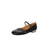 Krazing Pot Sheepskin Summer Autumn Size 40 Low Heels Crystal-studded Mary Janes Square Toe Gladiator Shallow Pumps