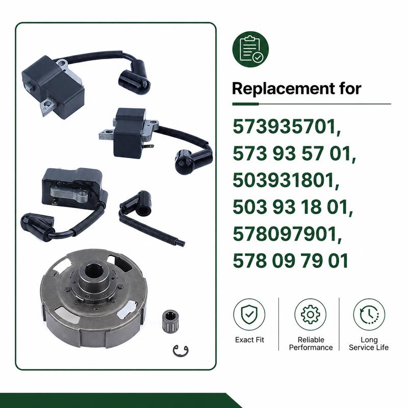 Fits Husqvarna 435 440 440E 445 450 450E Ignition Coil Clutch Drum Kit Spark Plug Worm Gear Needle Bearing 578097901 573935701