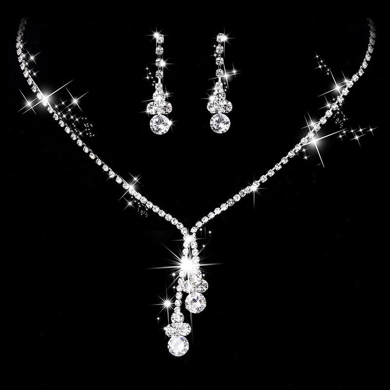 Korean Rhinestone Claw Chain Bridal Necklace and Earring Set