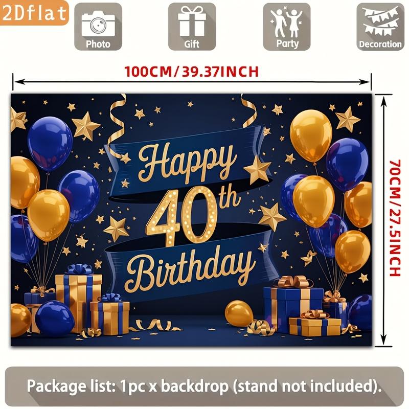 2D plane party banner 2D plane banner 1 piece of polyester background fabric 40th birthday navy blue and gold balloons