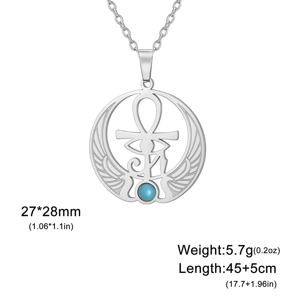 Ancient Egypt Anubis Necklace Turquoise Ankh Cross Pendant Egyptian Protection Symbol Stainless Steel Religious Jewelry