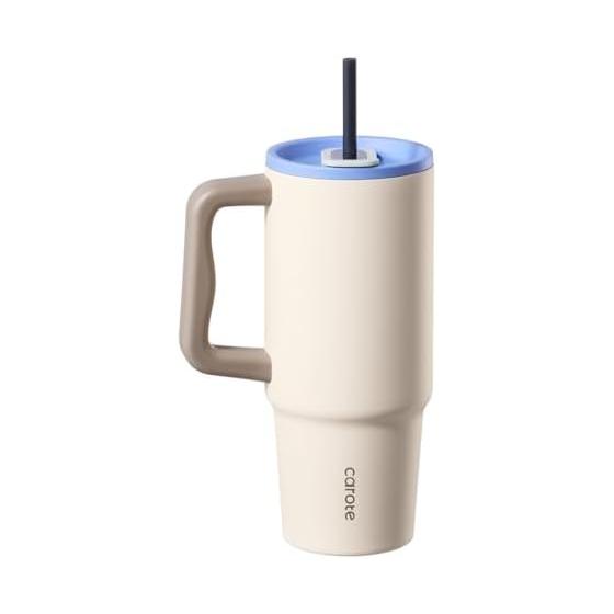 CAROTE Water Bottle 1020ml Vacuum Insulated Tumbler Large Capacity Thermal Insulation Stainless Steel Mug Bottle (With Straw/Can Drink Directly) With