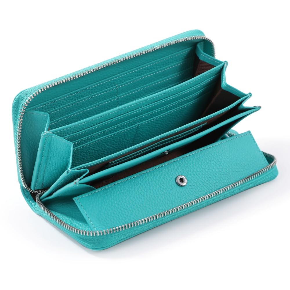 

Cheval noir Women s Genuine Leather Long Wallet with Separate Coin Purse, Large Capacity, Round Zipper [Certified Genuine Leather] (Blue)