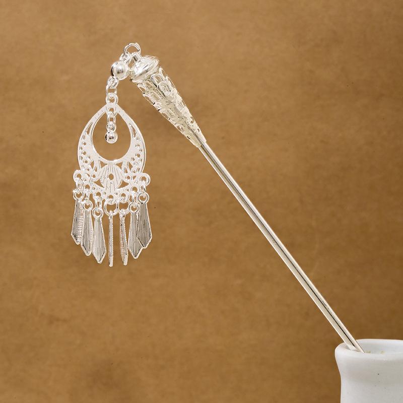 Ethnic Style Imitation Miao Silver Colored Long Feather Fringed Earrings, Hot Selling In Attractions, Antique Hairpin Jewelry for Women