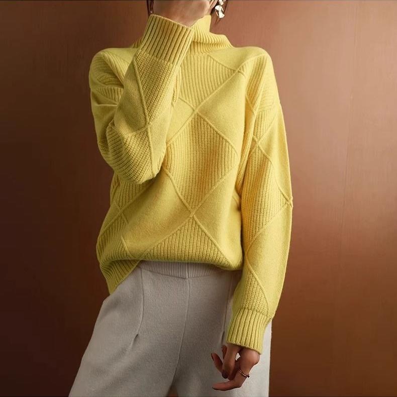Autumn Winter Women's Plus-size Wool Sweater Loose Turtleneck Sweater Pullover Solid Color Wool Knitted Top