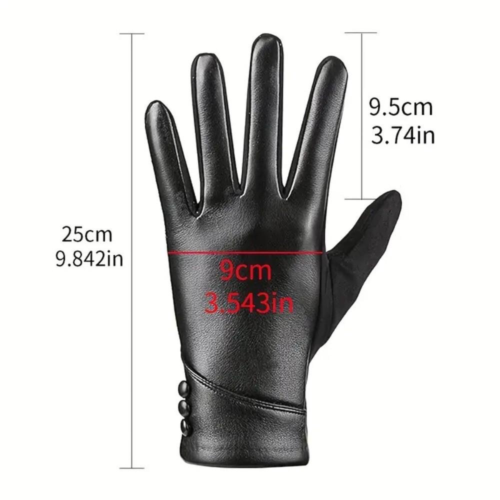 Simple Solid Color Full Finger Mittens Button Thickened Women Leather Gloves Windproof Keep Warm Touch Screen Gloves Outdooor