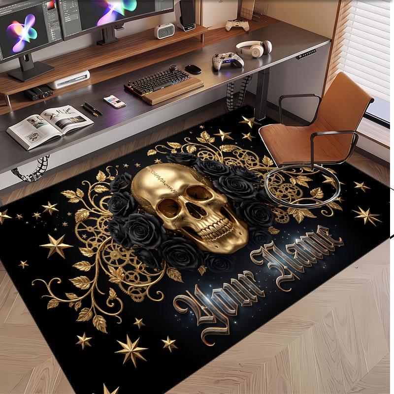 Tappeto Morbido in Velluto di Cristallo Tema Gotico Teschio Stampa Personalizzata Nome e Testo Tappeto Antiscivolo per Camera da Letto Soggiorno