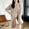 24 Autumn/Winter Women's Ribbed Hooded Sweatshirt & Wool Shorts Set