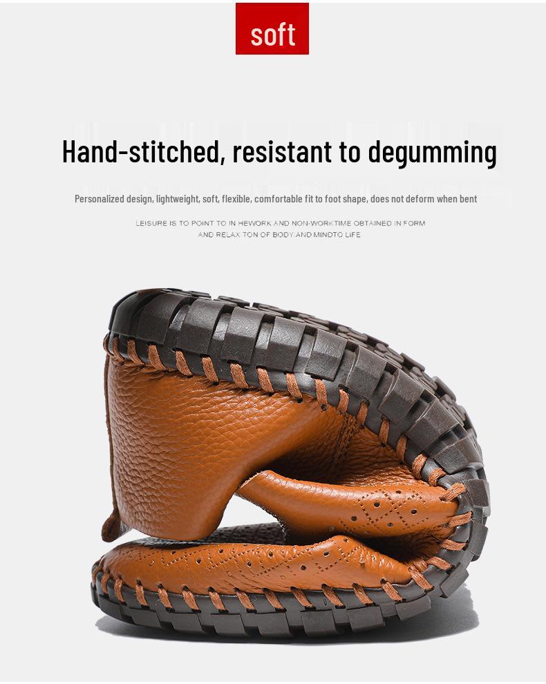Men's Trendy European & American Slip-On Leather Casual Driving Shoes - Breathable Low-Top, Large Sizes Available
