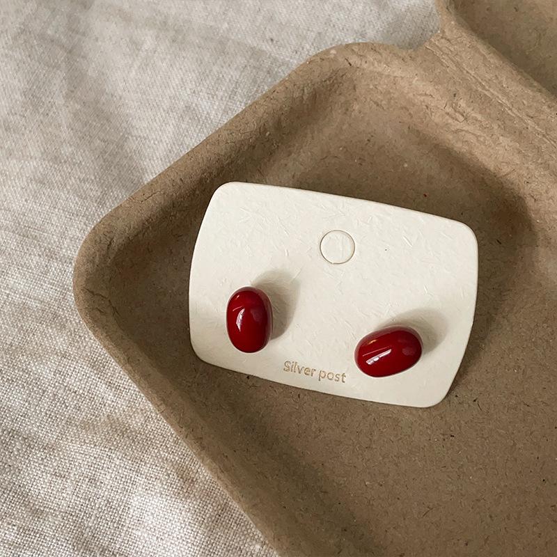 Boucles d'oreilles à tige Ankola Red Oil Dropping Love Circle Doudou pour femmes, boucles d'oreilles polyvalentes rétro de luxe légères pour l'automne et l'hiver