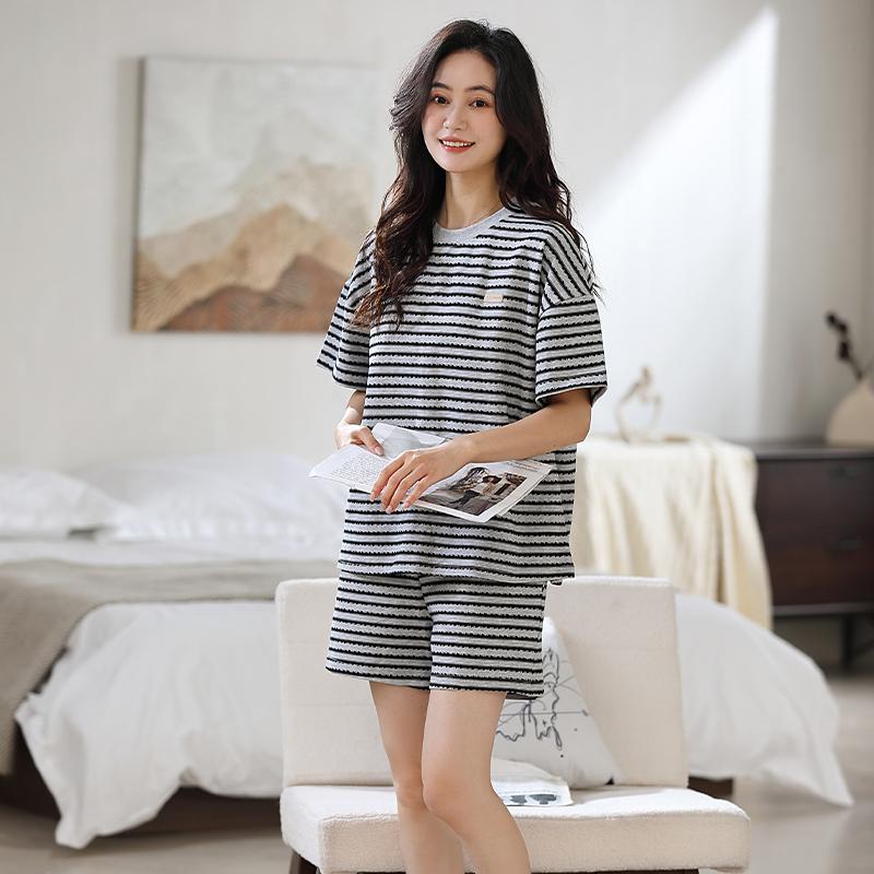 

Летний полосатый пижамный комплект для женщин корейский короткий рукав футболка + шорты пижамы женские повседневные свободные пижамы для молодых девушек домашняя одежда XXL