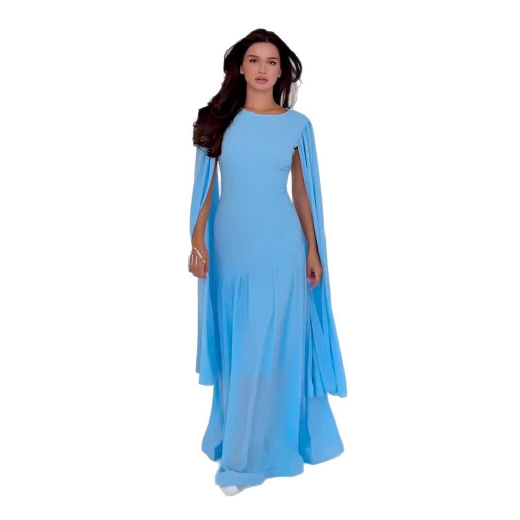 2025 Summer Women's European-American Casual Cape Sleeve Slim Dress