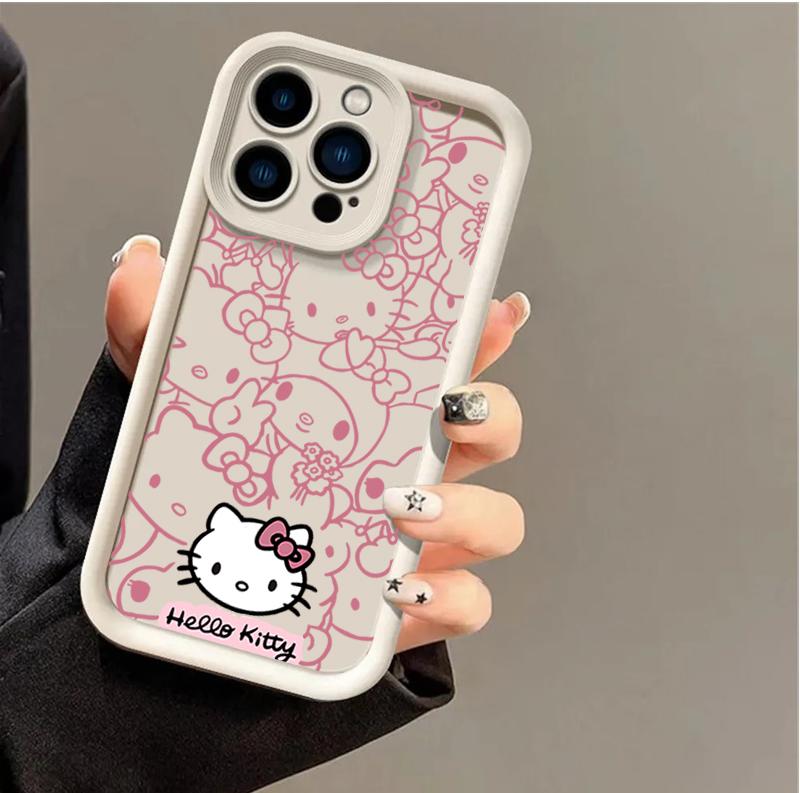INS Pink Line Hello Kitty Phone Case For Iphone 17 16 Pro Max 17 Air 16e 15 14 13 12 11 Pro Max 14 15 16 Plus Anti-Knock Cover
