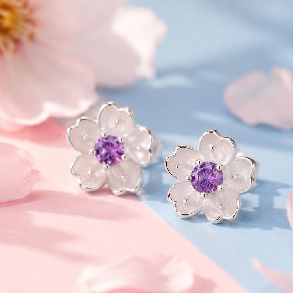 Cherry Blossom Stud Earrings Fashion Simple Design Lightweight Floral Jewelry for Everyday Wear and Casual Occasions