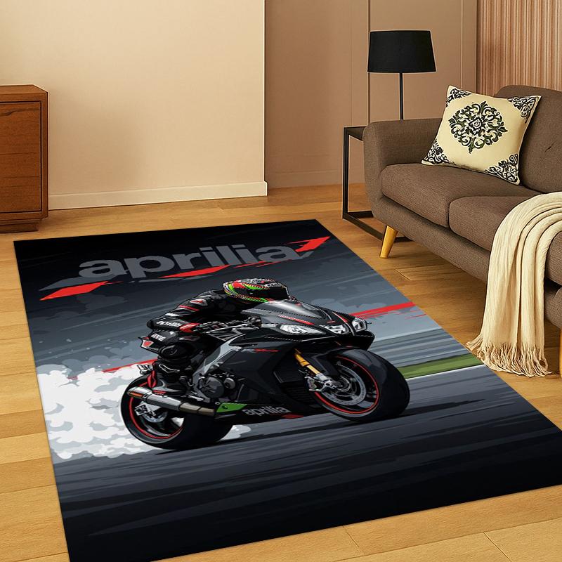 Tapis de Voiture de Course Logo Aprilia Moto pour Chambre à Coucher Salon Canapé Salle de Jeux Paillasson Décoration de Maison, Tapis pour Aire de Jeux d'Enfant Antidérapant