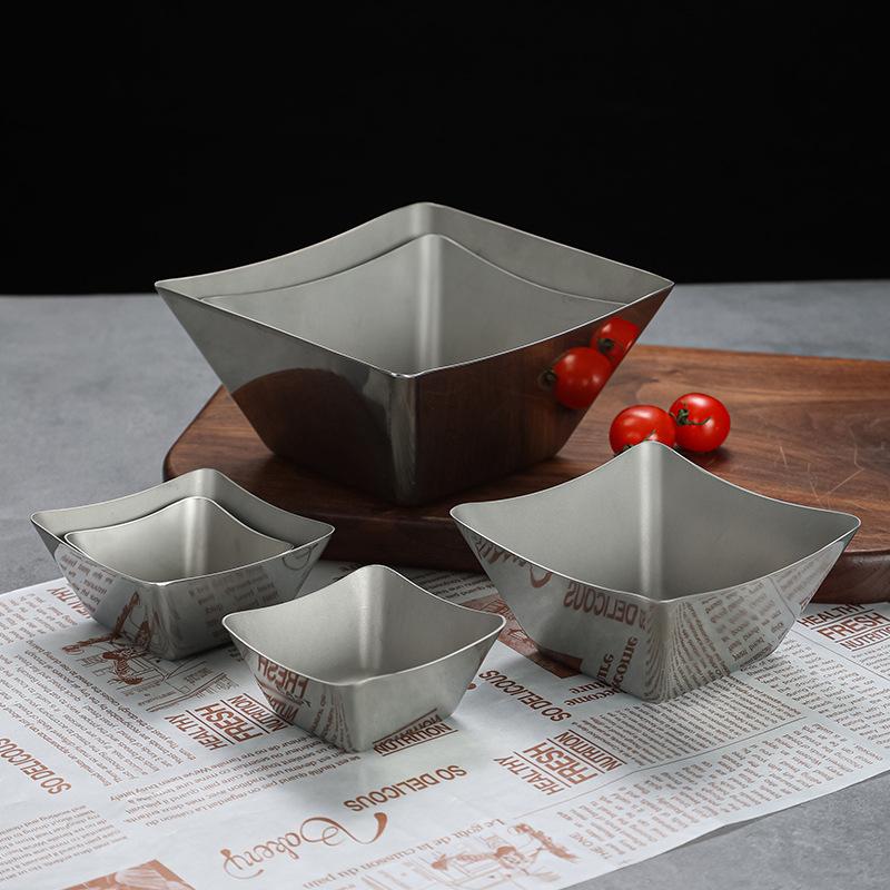 Vintage Stainless Steel Dipping Sauce Bowl Salad Ketchup French Fries Cup Home Restaurant Kitchen Square Snack Tray Tableware