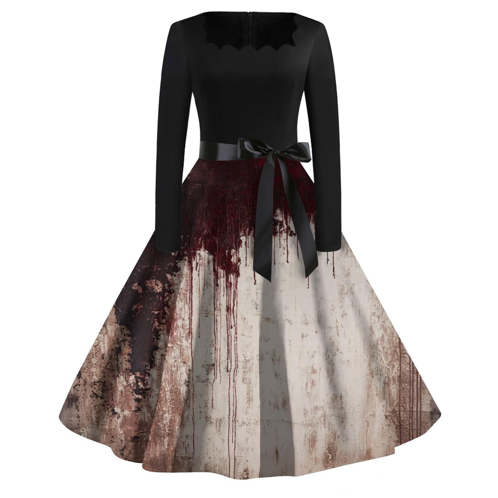 

Женское повседневное модное платье винтажного стиля с квадратным вырезом и принтом на Хэллоуин XXXL