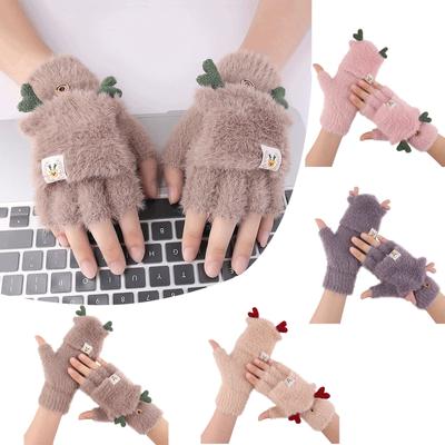Invierno mujer adulto más terciopelo engrosamiento lindo dibujos animados punto dedo guantes