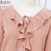 ZANZEA Blusa Casual para Mujer con Volantes, Cuello en V, Holgada, Manga 3/4, Lisa
