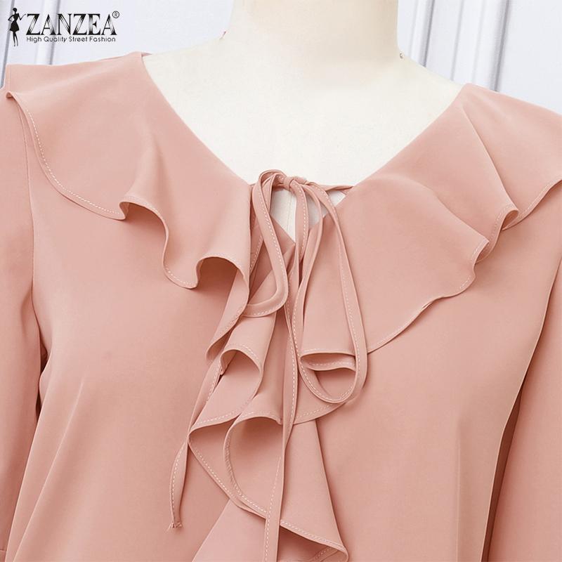ZANZEA Blusa Casual para Mujer con Volantes, Cuello en V, Holgada, Manga 3/4, Lisa