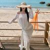 Sexy Vacation Streamer Pleats White One-shoulder Bandeau See-through Dress Fairy Dress