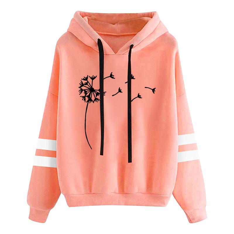 Women's Dandelion Print Hoodie with Pocket Long Sleeved Loose Pullover Hooded Top for Student