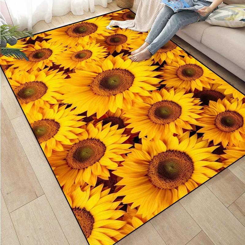 3D Sunflower Carpet Non-slip Floor Mat Bedroom Living Room Large Area Rugs Home Decor Floral Doormat Entrance Mat Tapis Salon