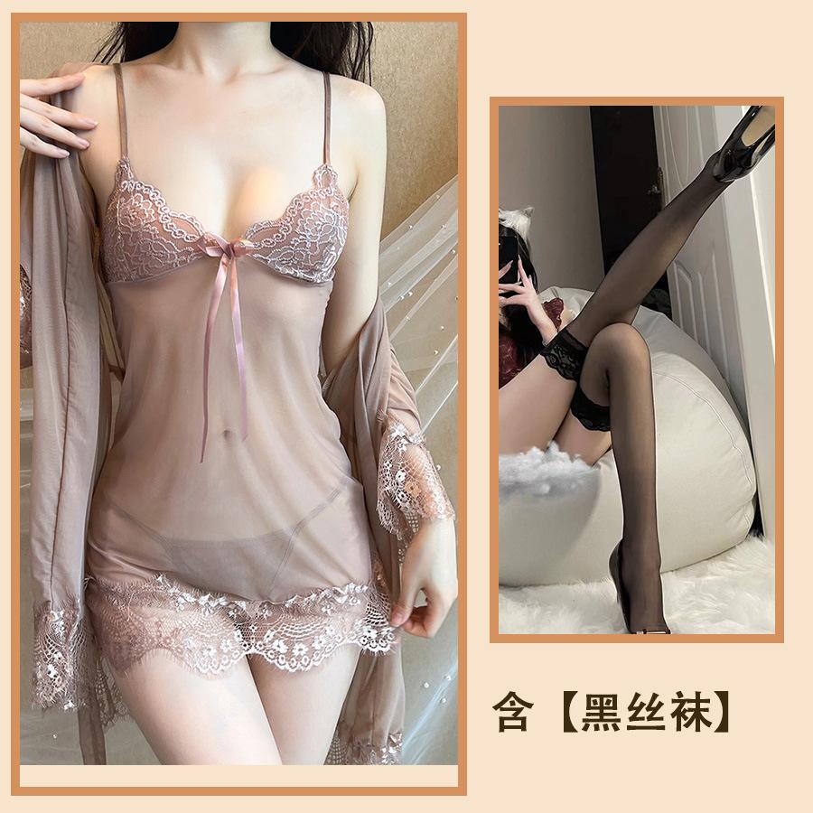 Sex clothes sexy perspective uniform lace suspenders seduction loungewear transparent sexy seduction nightdress set