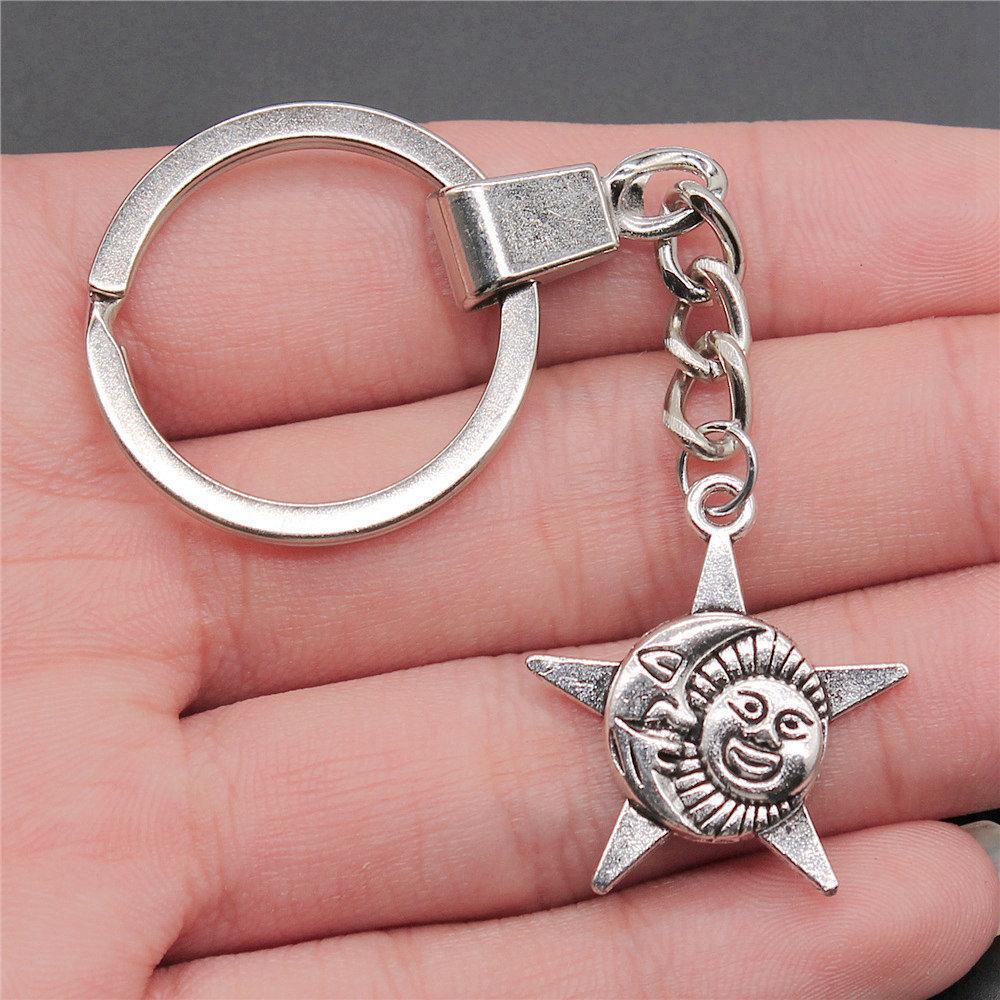 30mm Keychains Sun Moon Pentagram Vintage Jewelry Supplies QY047