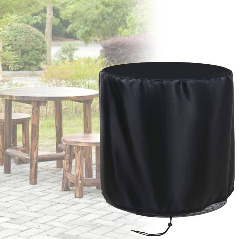 Durable Black Oxford Round Table Cover For Outdoor Patio Rain Dust Wind Protection
