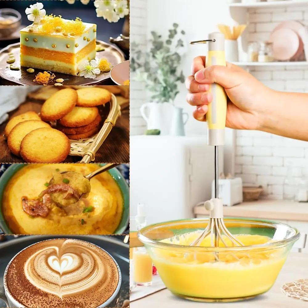 Stainless Steel Semi-Automatic Whisk Rotating Whisk Egg Beater Upgraded Egg Mixer  For Egg Milk