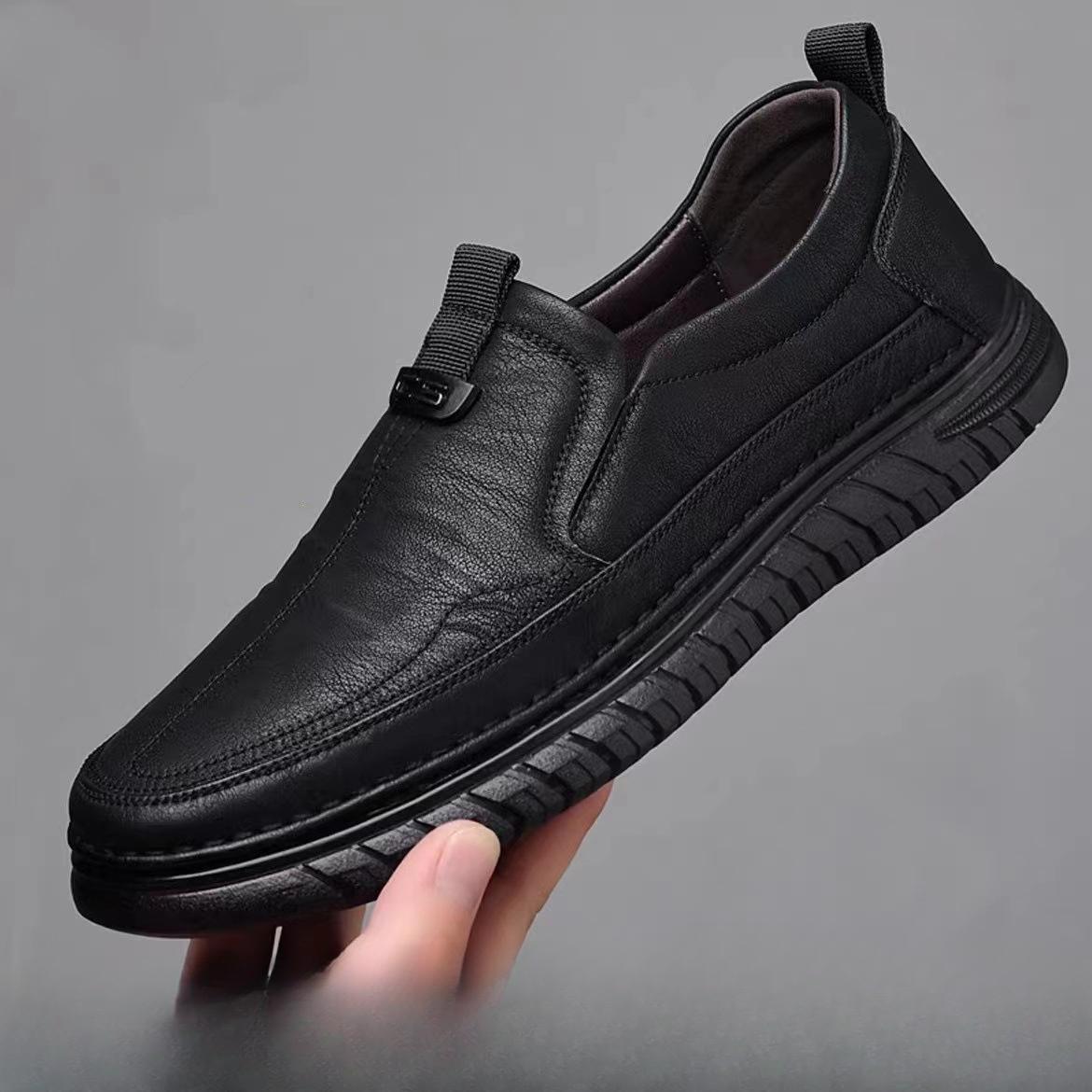 

Мужская деловая обувь ручной работы, кожаная повседневная обувь для мужчин, мягкая подошва, мокасины для вождения, удобные слипоны, лоферы 41 чёрный