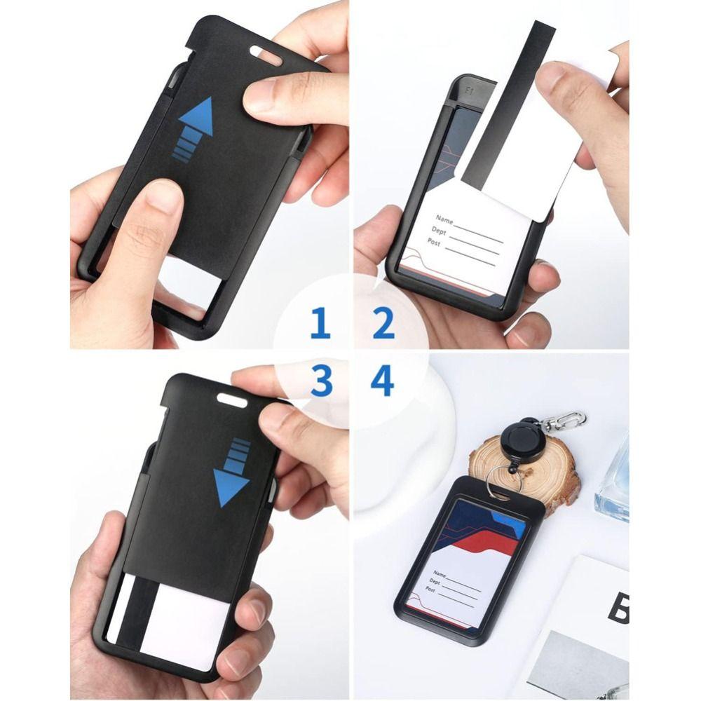 Rope Retractable Work Permit Card Set Carabiner Reel Clip Hard Shell Protective Card Holder Keychain Attachment ID Badge Holder