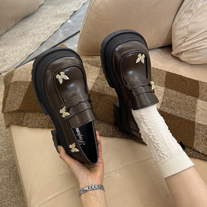 Fashion Fashion Loafer Shoes PU Leather Shoes for Women 2025 New Slip-ons Heels  Casual Thick Bottom Round Toe Shoes  Heels Women