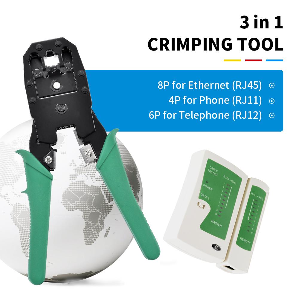 Handskit Network Repair Kit RJ45 RJ11 RJ12 Crimping Pliers Wire Stripper Connectors Cable Tester and Spring Clamp