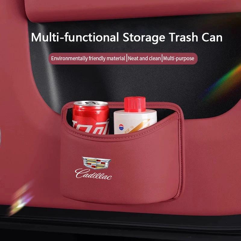 Car Door Storage Box PU Leather Auto Seat Back Hanging Trash Can Bin For Cadillac ATS BLS CT4 CT6 CTS ESCALADE STS XT5 XTS SLS