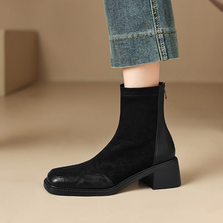Módní Nové Podzimní Zimní Dámské Boty Módní Čtvercová Špička Chelsea Boty pro Ženy Krátké Boty Boty Robustní Podpatek Botines Mujer Velikost 34-43