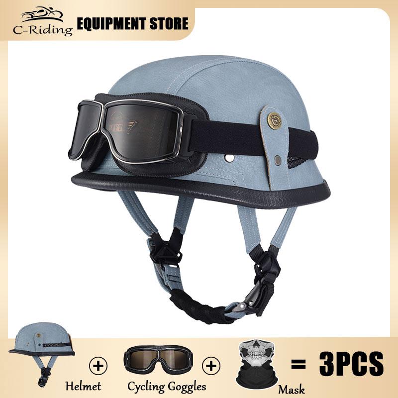 Germany Imported Helmet DOT German World War II Vintage Steel Helmets Motorcycle Half Helmet Leather Half Cover Locomotive